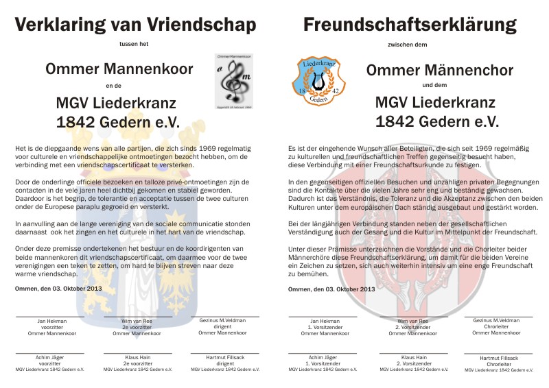 Freundschaftserkl&auml;rung